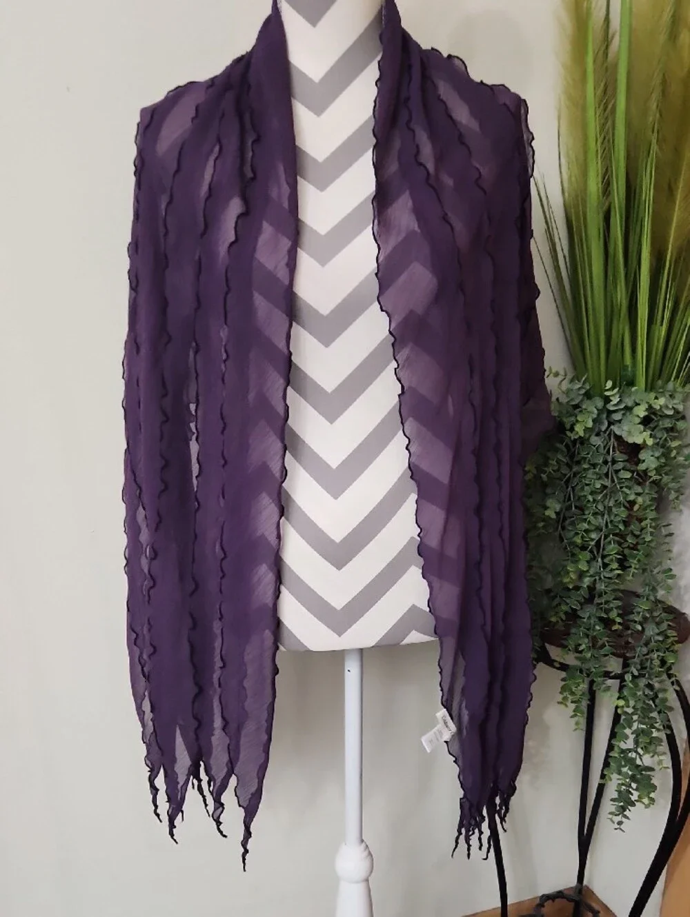 Coldwater Creek Eggplant Purple Scarf with Black Edge